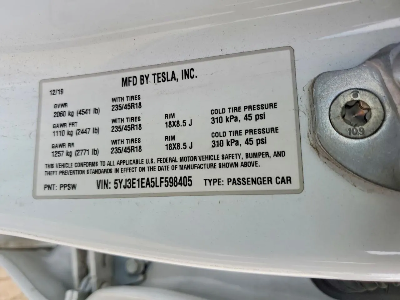 2020 Tesla Model 3 Standard Range Plus