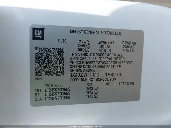 2020 GMC SAVANA CARGO RWD 3500 EXTENDED WHEELBASE LT