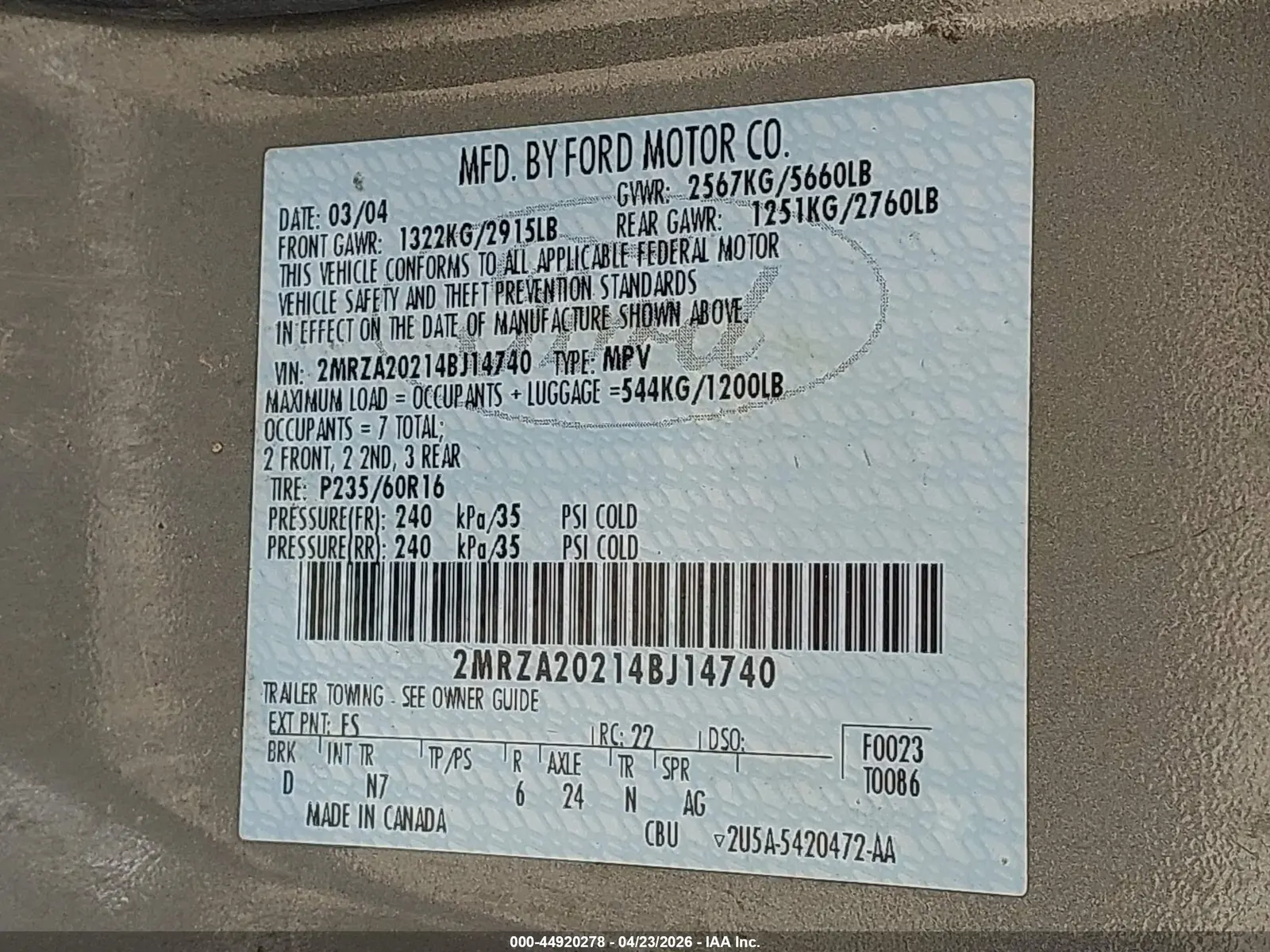 2004 Mercury Monterey Convenience