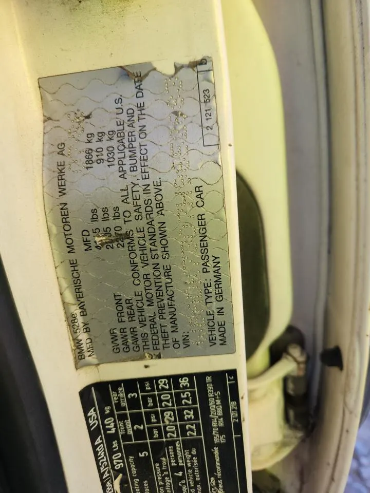 1987 BMW 528 - 533 - 633 - 733 528E