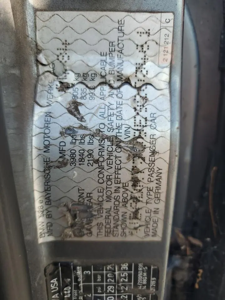 1984 BMW 528 - 533 - 633 - 733 528E