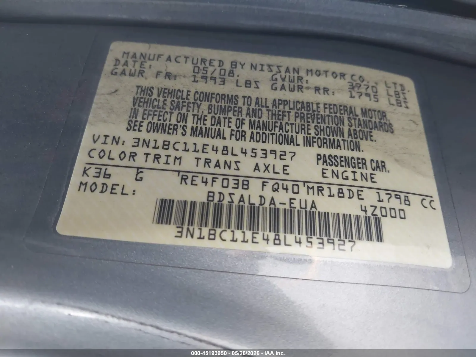2008 Nissan Versa 1.8 S