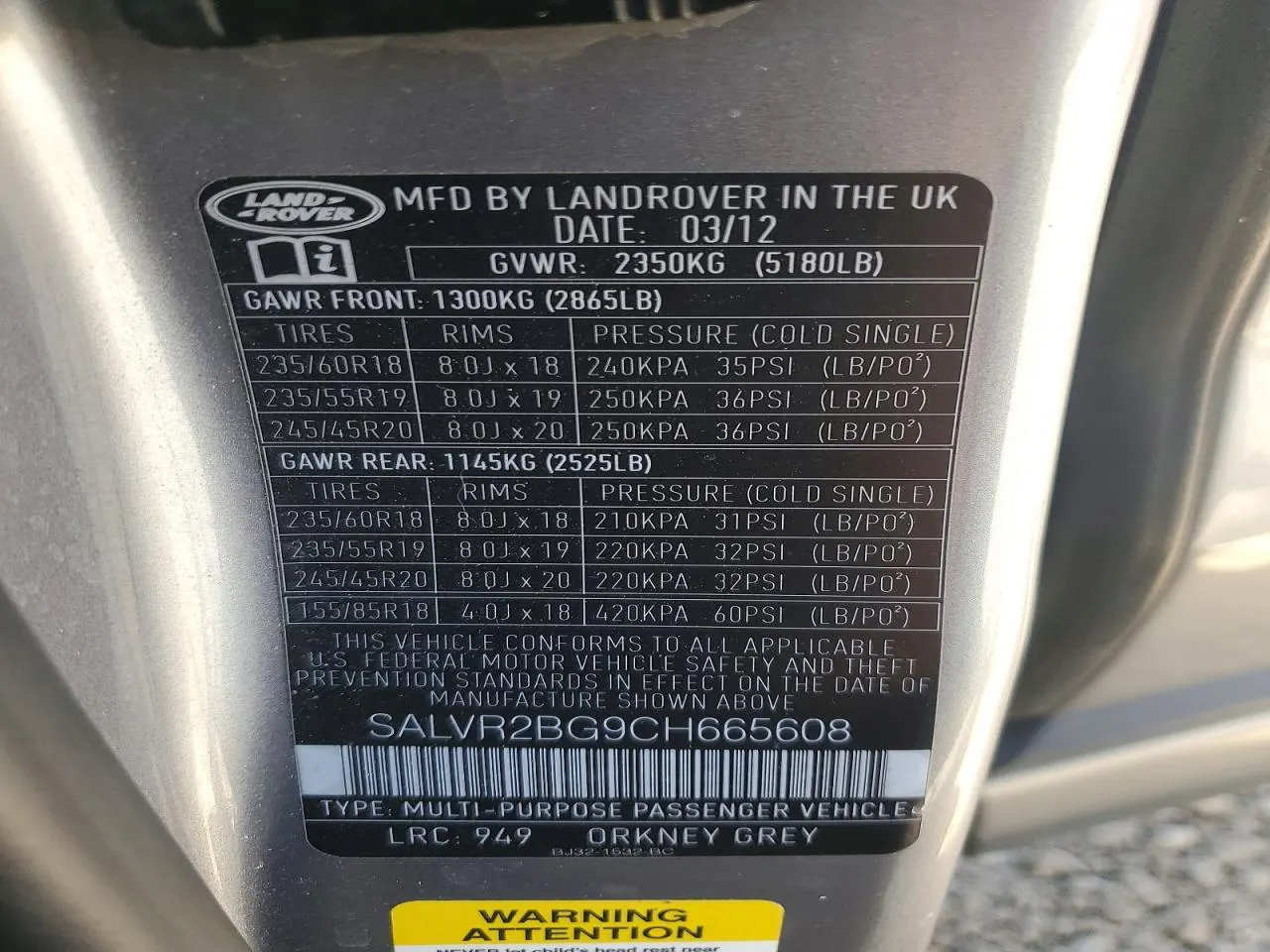 2012 Land Rover Range Rover Evoque Pure Premium