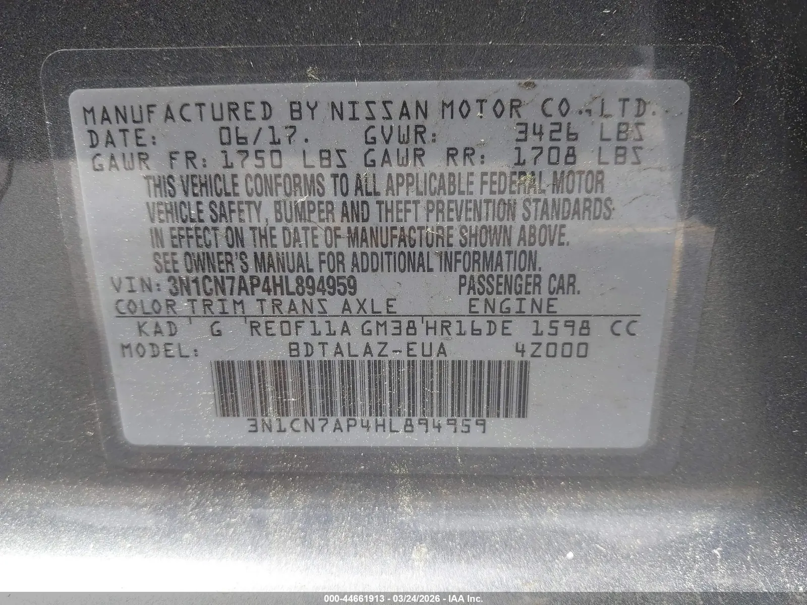 2017 Nissan Versa Sedan S Plus