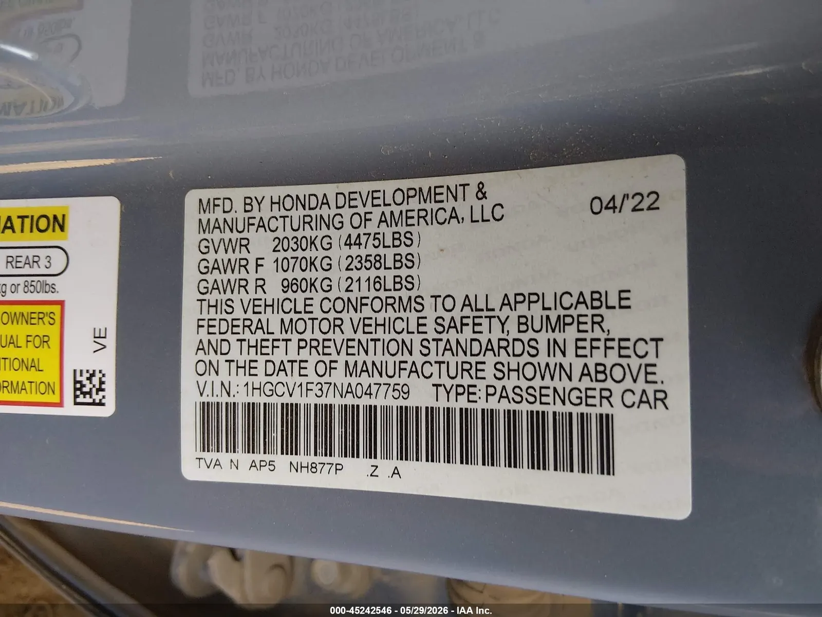 2022 Honda Accord Sedan Sport