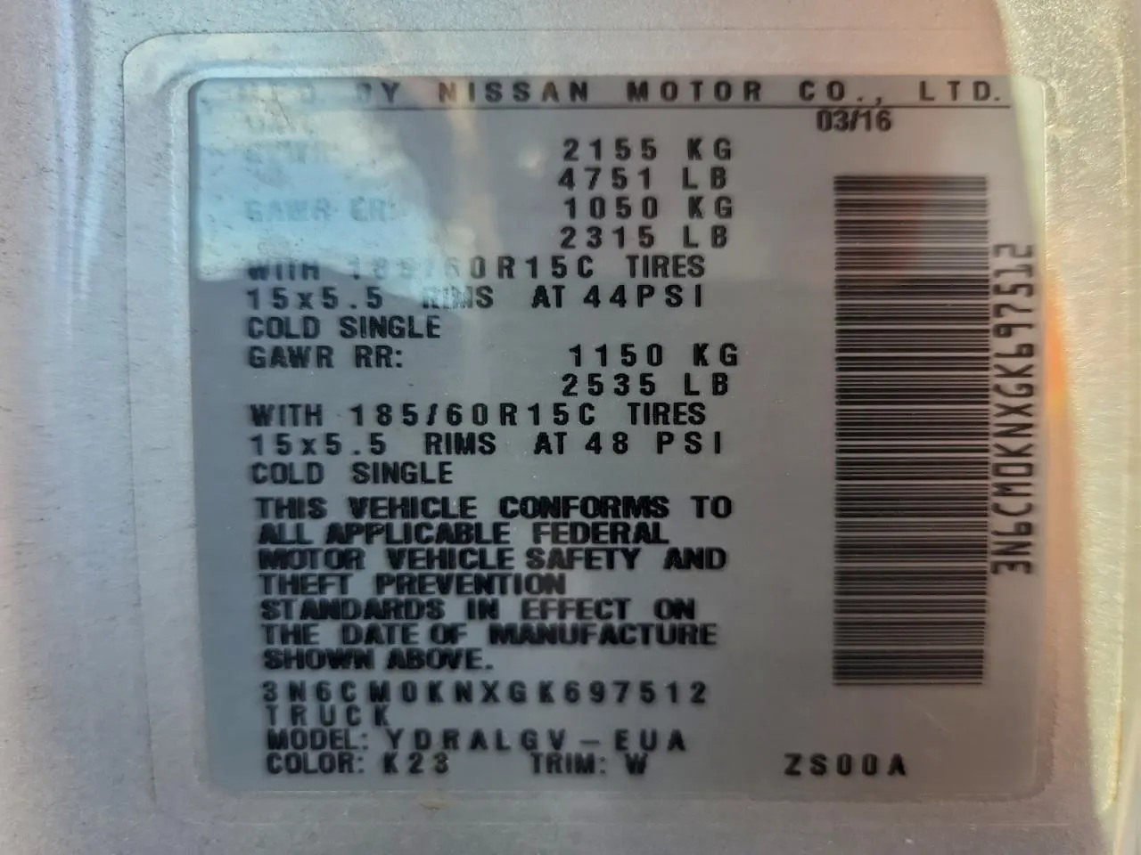 2016 Nissan NV200 SV