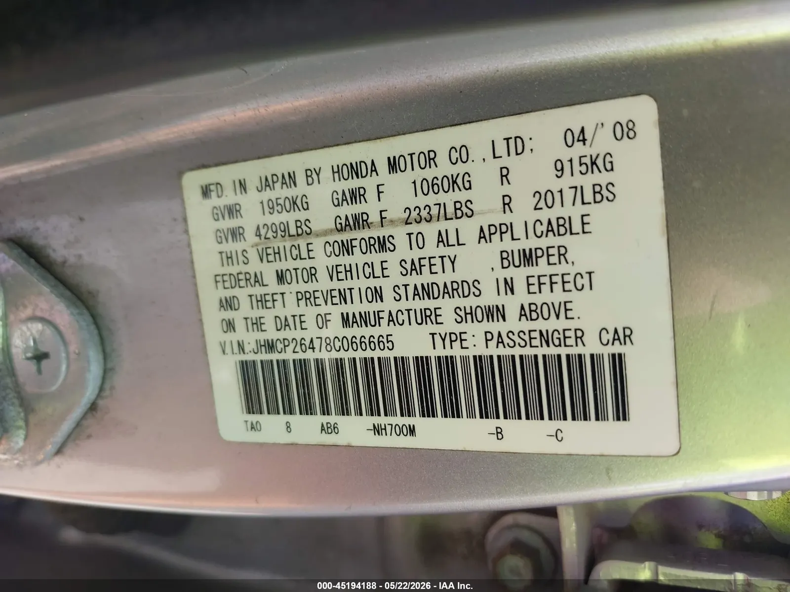 2008 Honda Accord Sdn LX-P