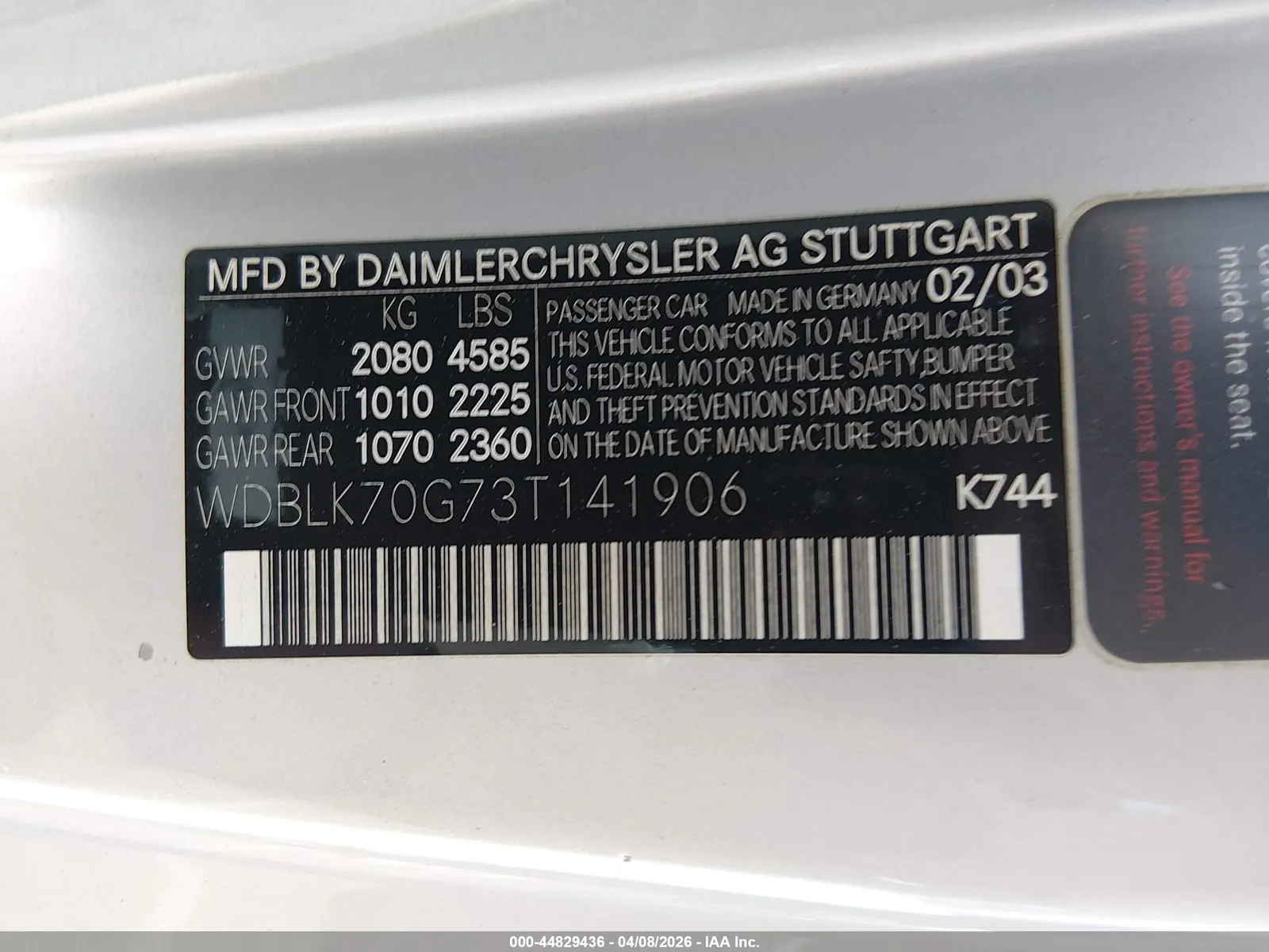 2003 Mercedes-Benz CLK-Class 4.3L