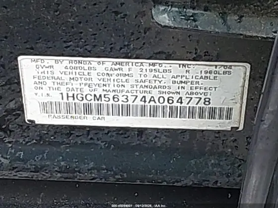 2004 Honda Accord Sdn LX