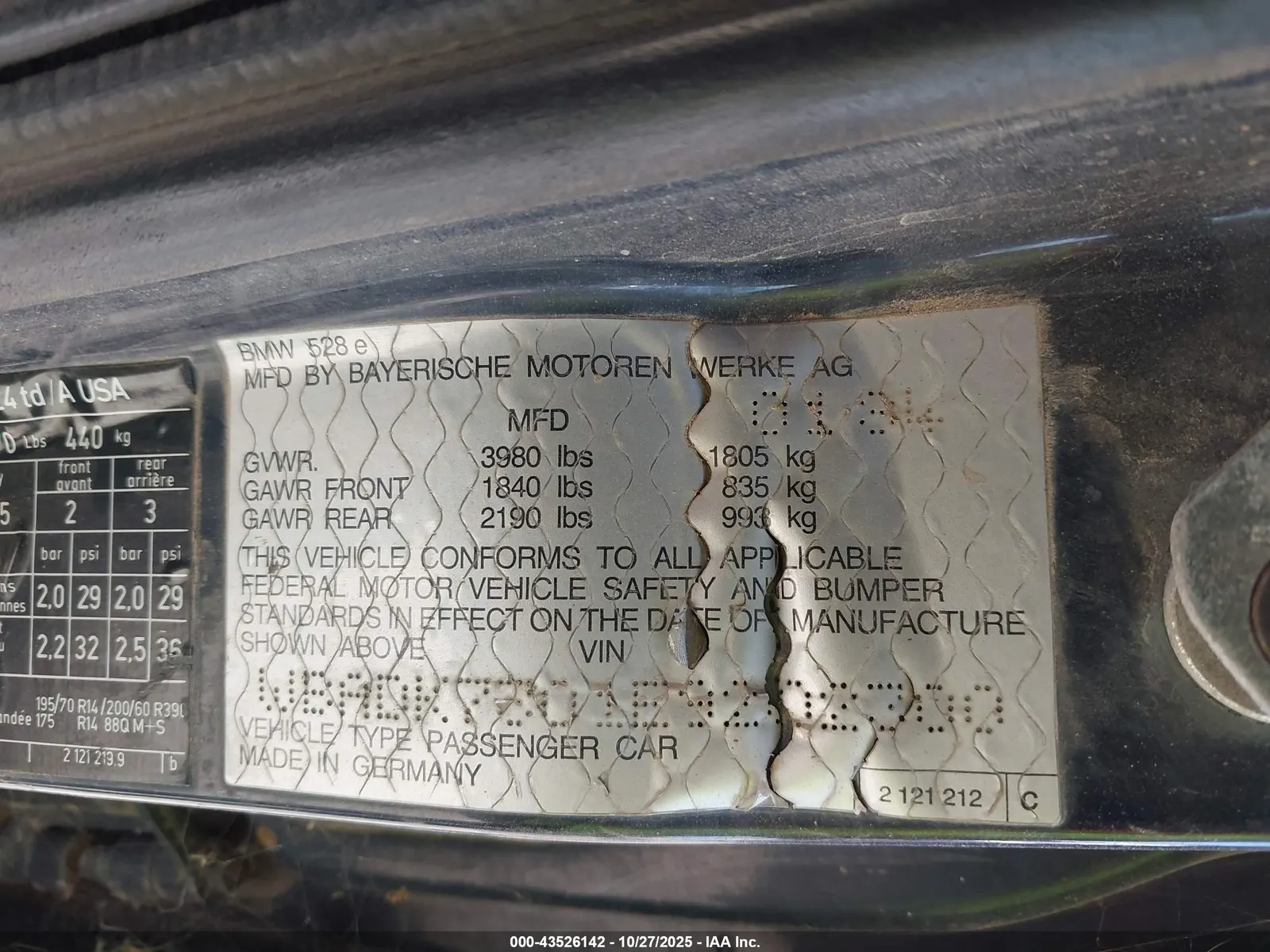 1984 BMW 528 - 533 - 633 - 733 528E