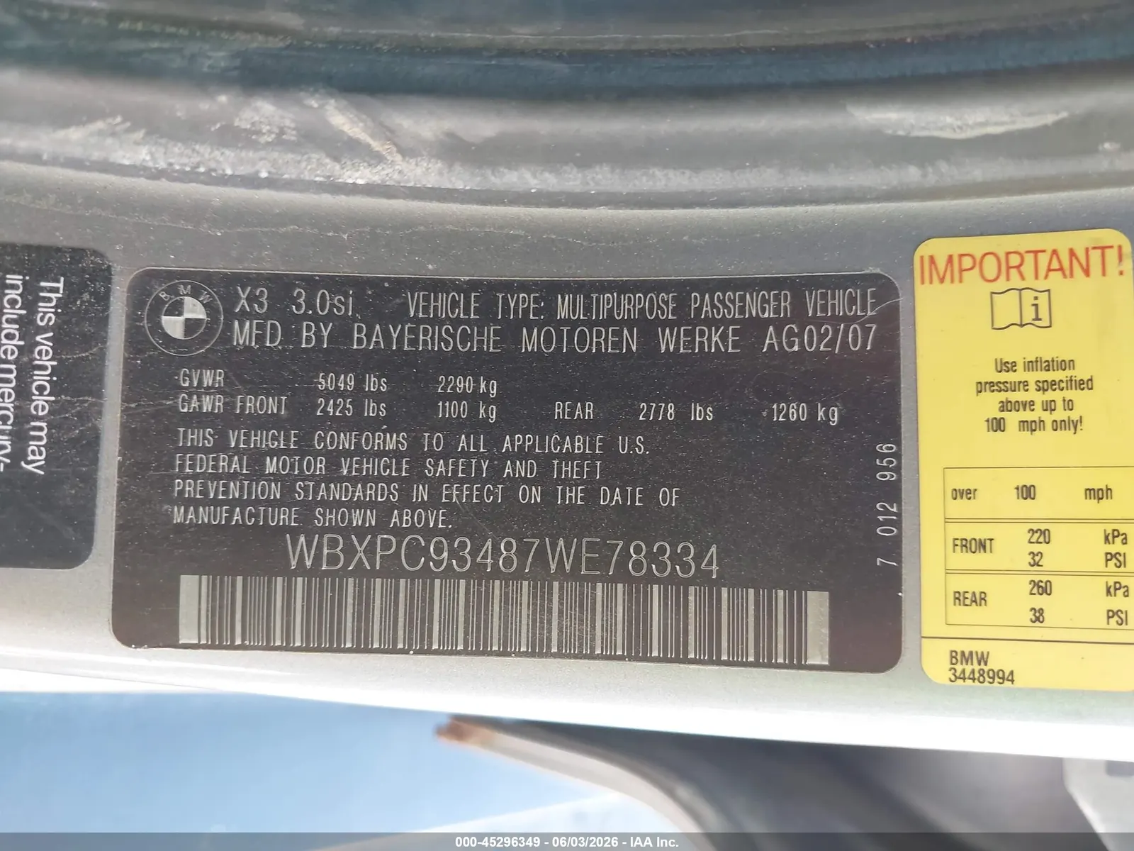 2007 BMW X3 3.0si