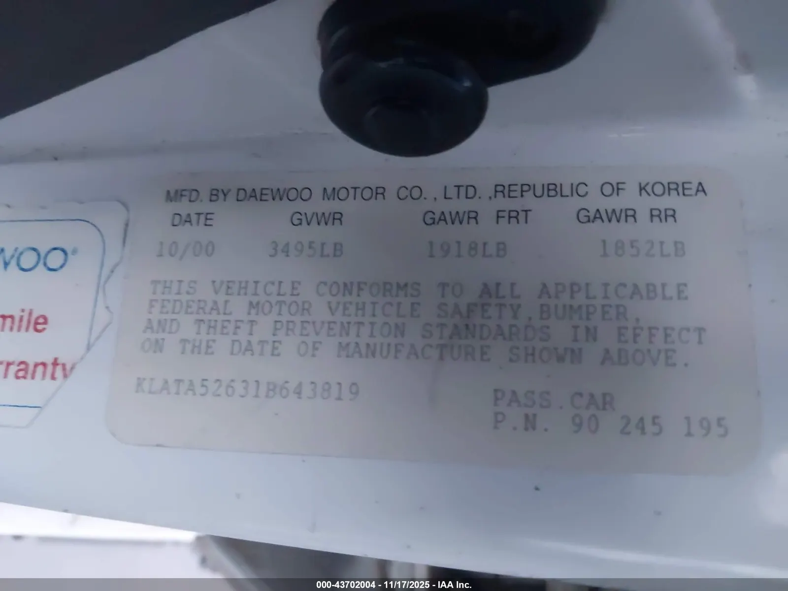 2001 Daewoo LANOS S