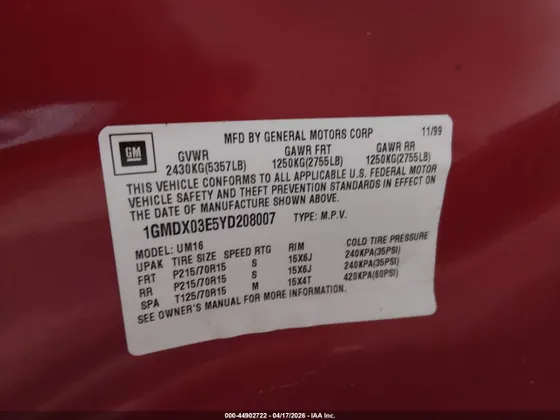 2000 Pontiac Montana M16