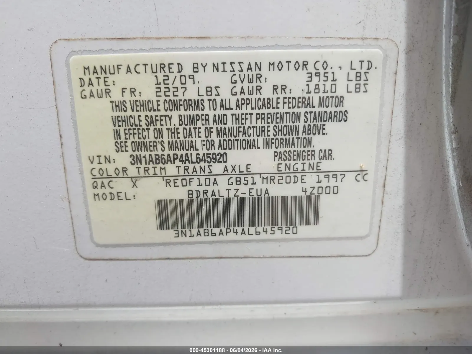 2010 Nissan Sentra 2.0 S