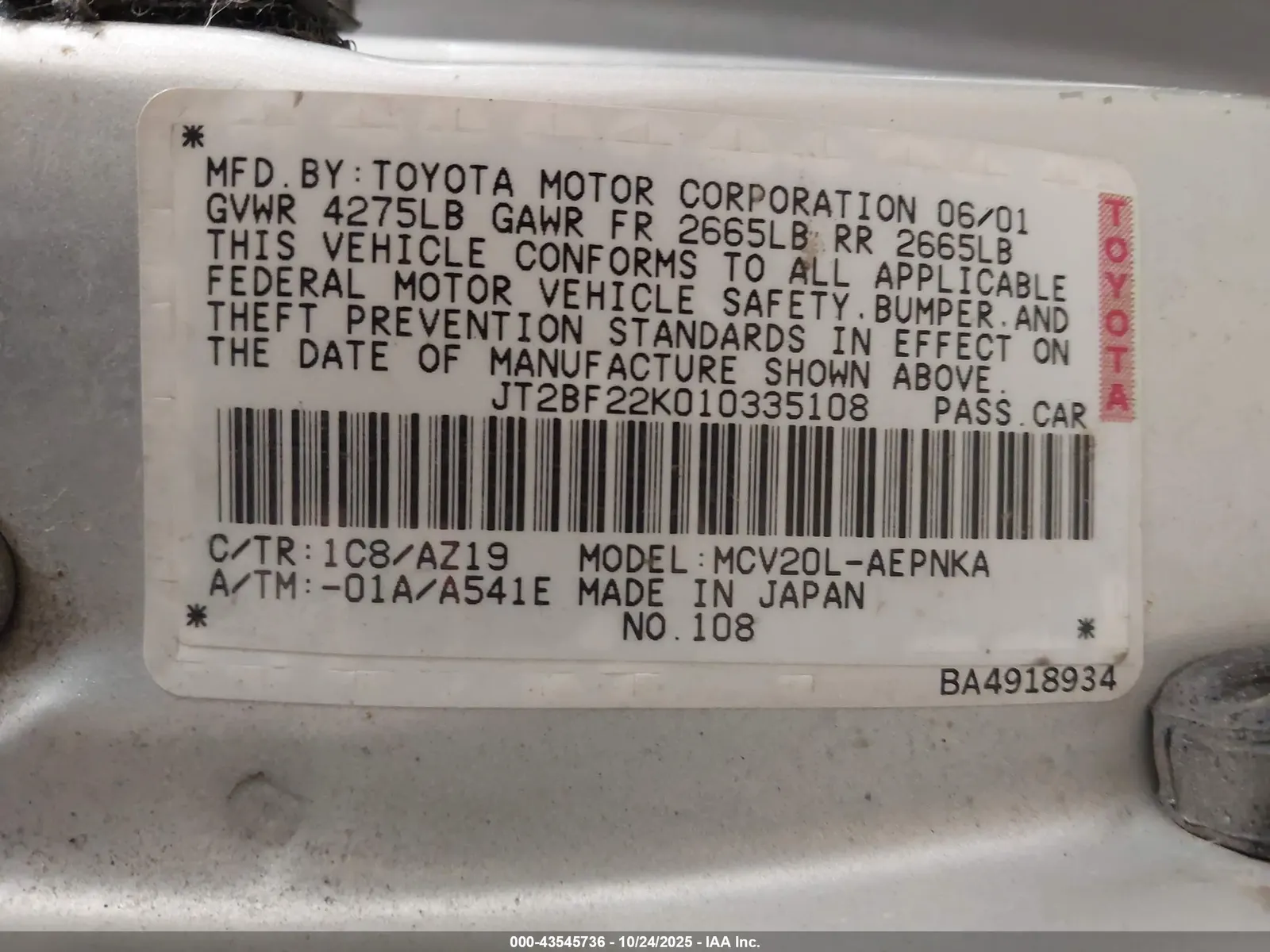 2001 Toyota Camry LE