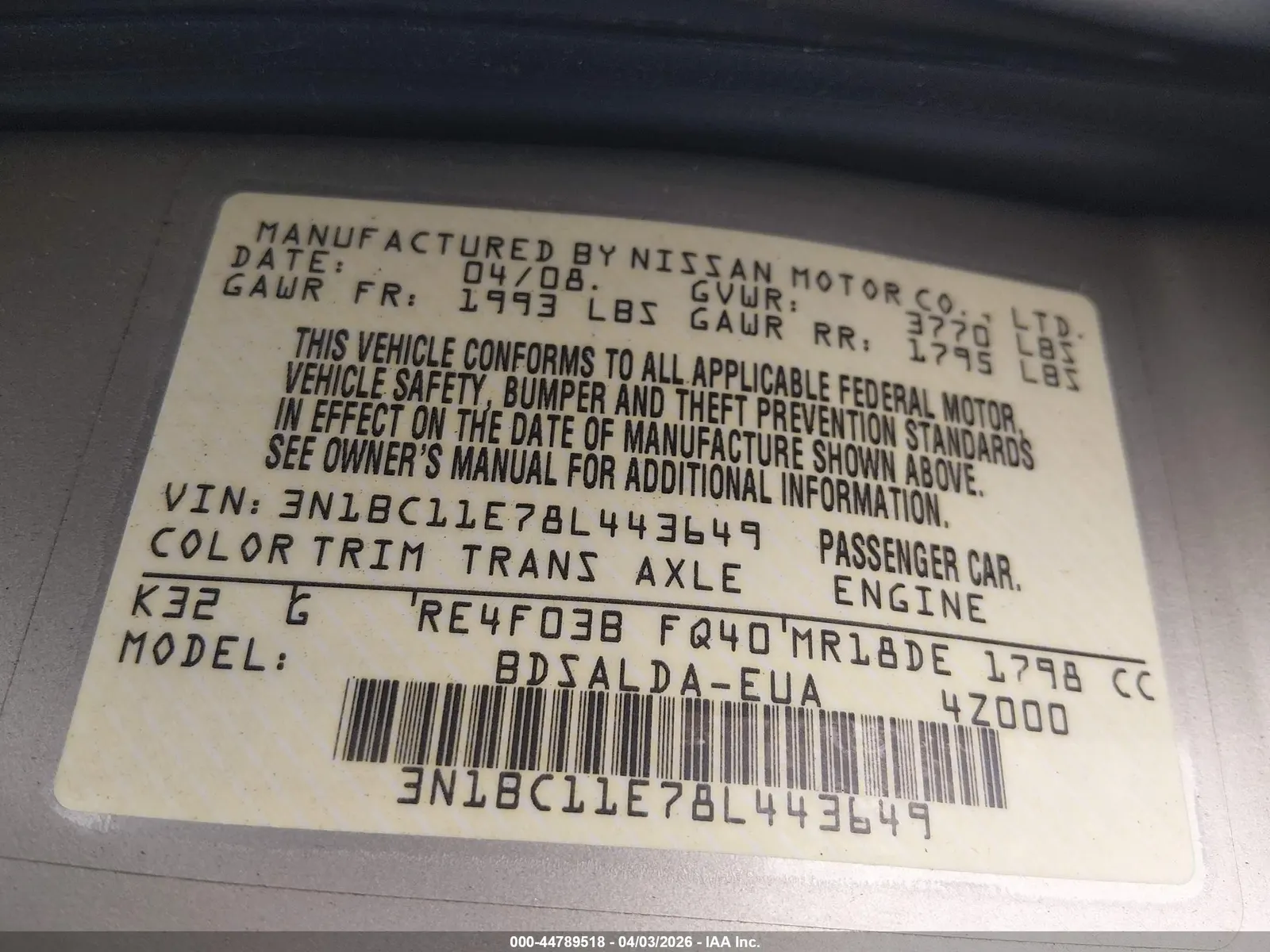 2008 Nissan Versa 1.8 S