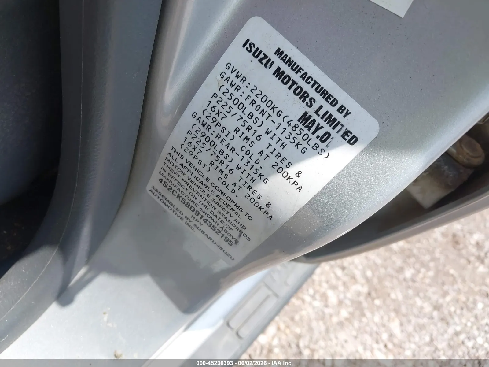2001 Isuzu Rodeo S 2.2L