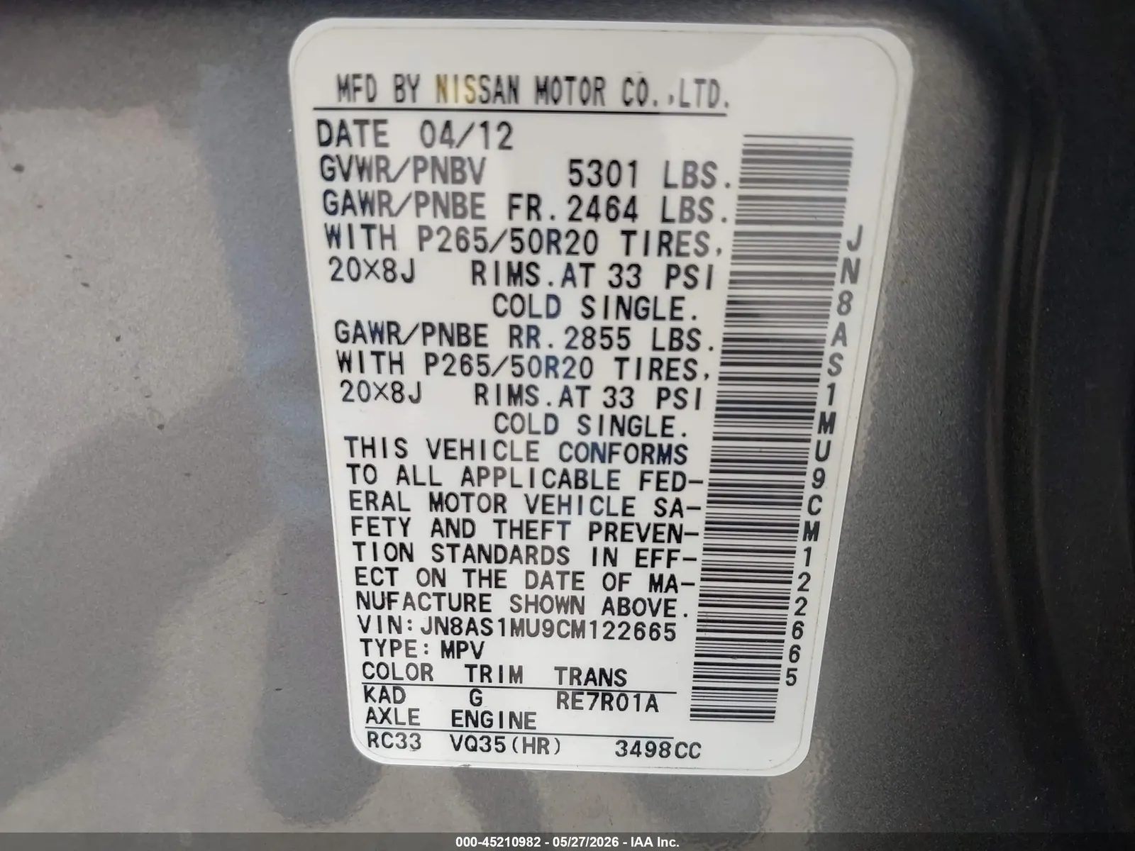 2012 INFINITI FX35