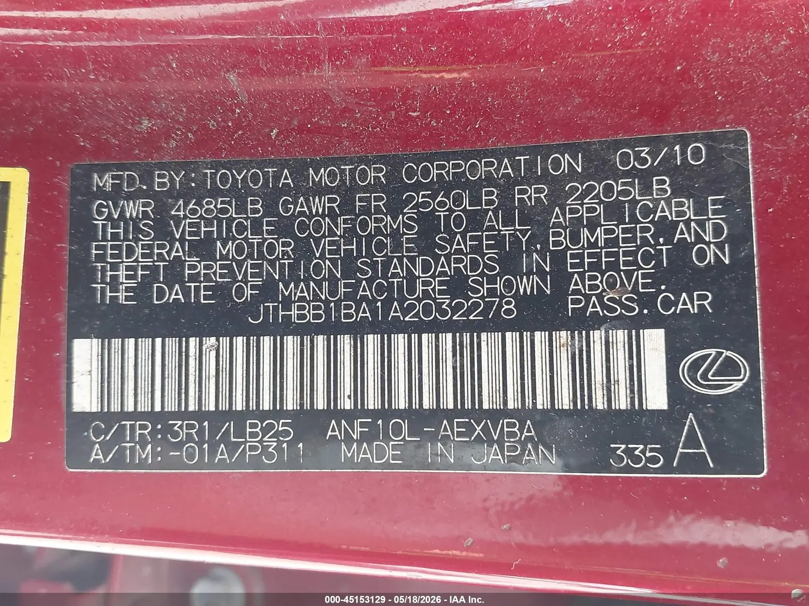 2010 Lexus HS 250h Premium